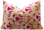 Canvello Handmade Pink and Gold Abstract Design Throw Pillow - 16x24 inch, Silk Velvet, Vegetable Dyed with Premium Down Feather Insert Canvello