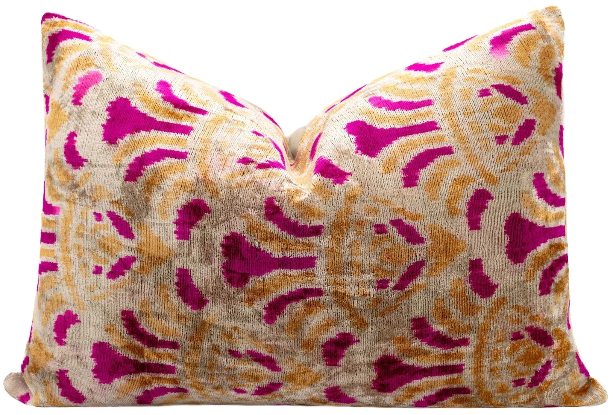 Canvello Handmade Pink and Gold Abstract Design Throw Pillow - 16x24 inch, Silk Velvet, Vegetable Dyed with Premium Down Feather Insert Canvello