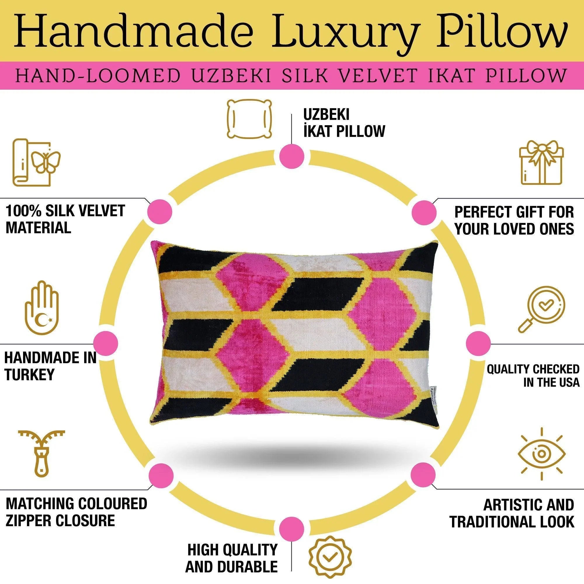 Canvello Handmade Pink Black Velvet Throw Pillow with Down Insert - 16x24 Canvello