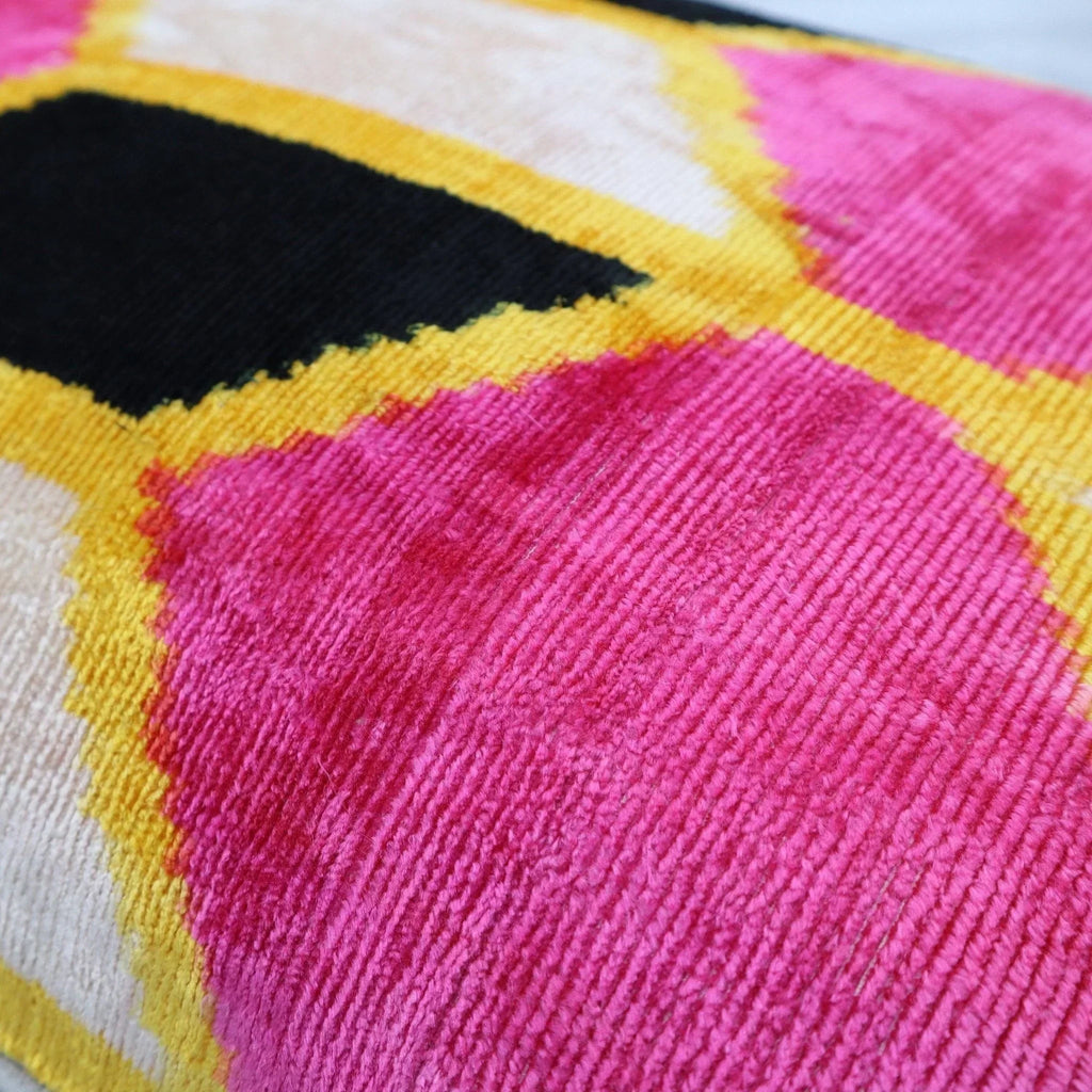 Canvello Handmade Pink Black Velvet Throw Pillow with Down Insert - 16x24, detail shot - House Of Avana