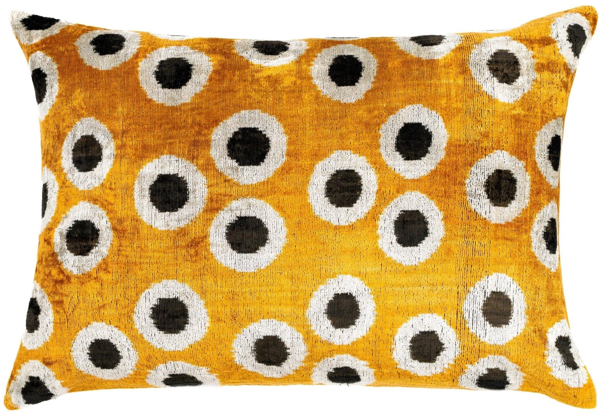 Canvello Handmade Polka Dot Velvet Throw Pillow in Mustard Yellow - Perfect for Modern and Eclectic Decor | 16 x 24 in Canvello