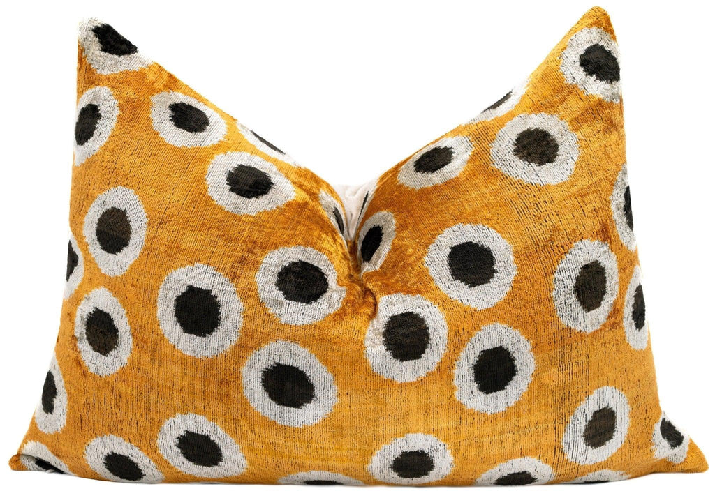 Canvello Handmade Polka Dot Velvet Throw Pillow in Mustard Yellow - Perfect for Modern and Eclectic Decor | 16 x 24 in Canvello