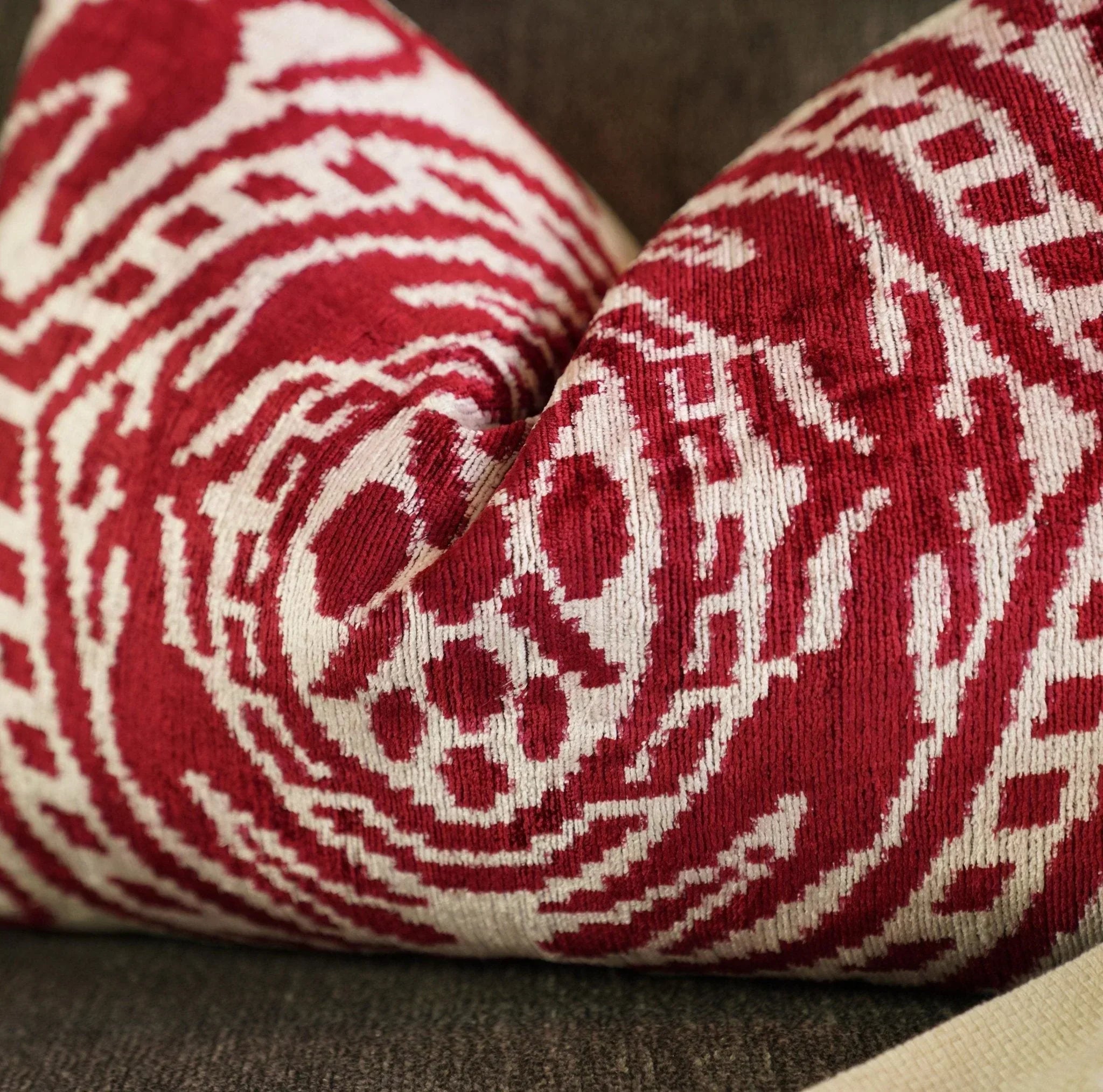 Canvello Handmade Red Super Soft Pillow with Down Insert- 16"x24", detail shot - House Of Avana