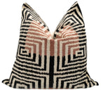 Canvello Handmade Silk Velvet Throw Pillow with Down Feather Insert – Maze Pattern in Black, Grey, and Terracotta - 22"X22" Canvello