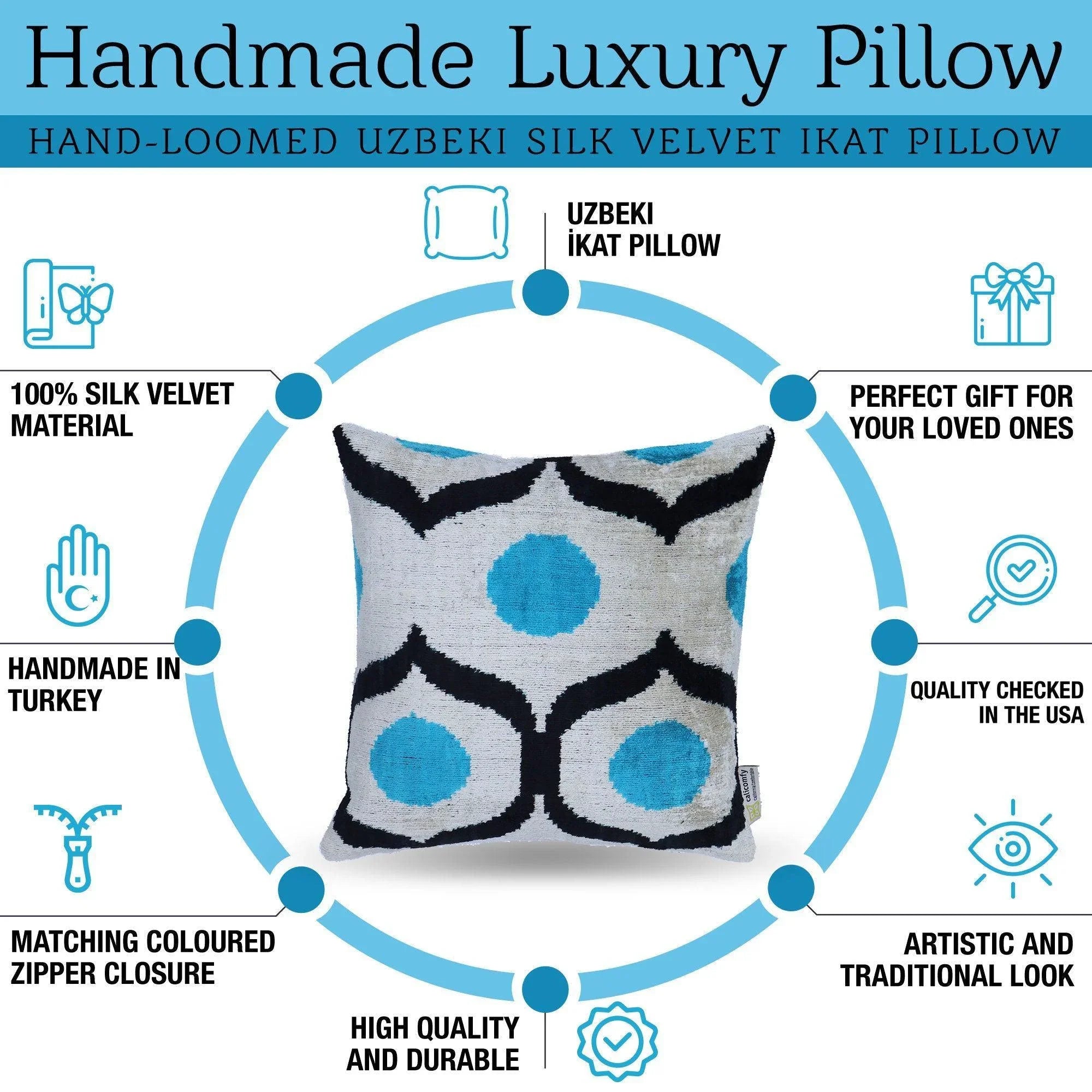 Canvello Handmade Sky Blue Pillows For Couch - 16x16 inch Canvello