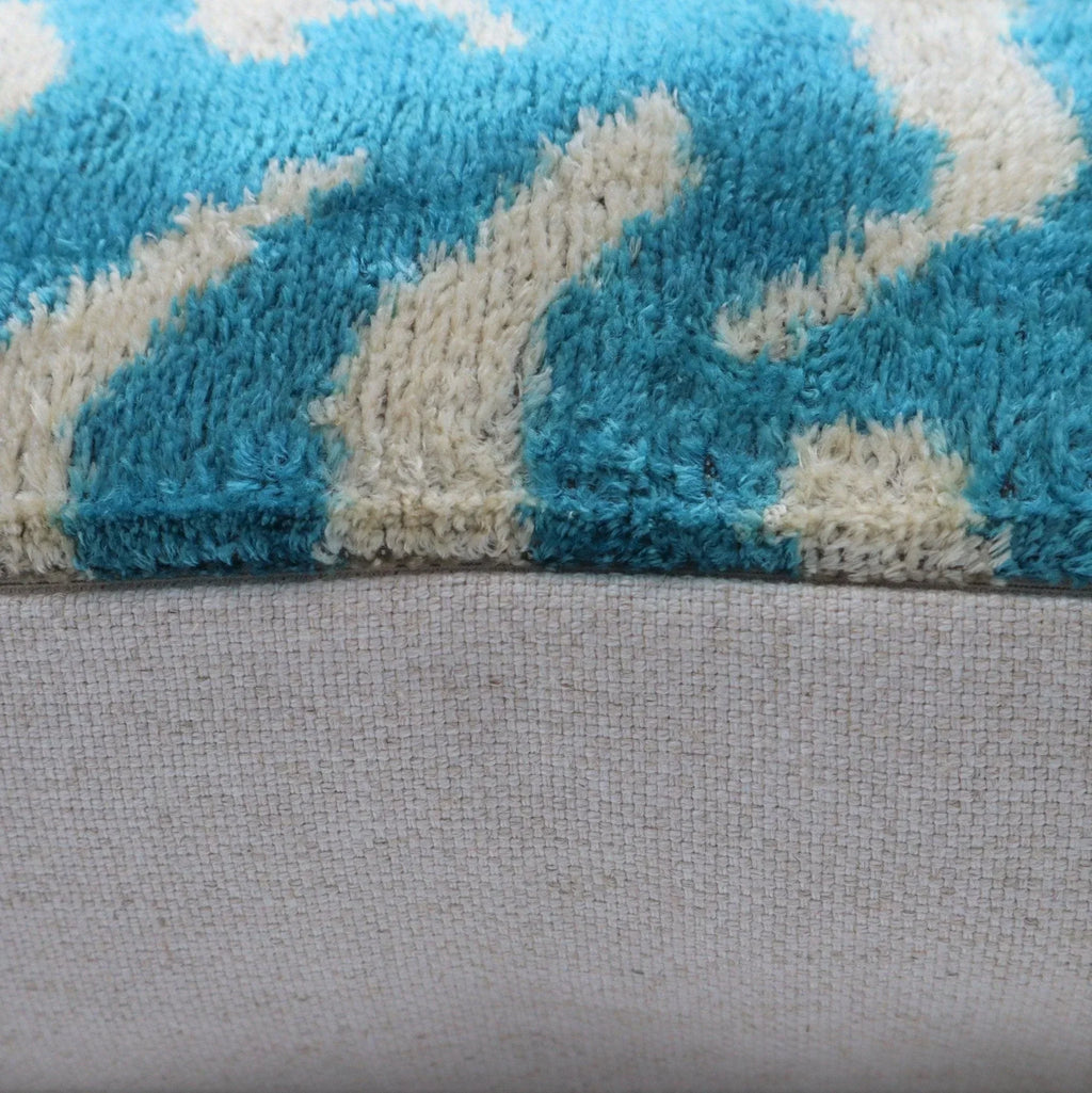 Canvello Handmade Tiger Print Blue Throw Pillows - 16x24 in, angled view - House Of Avana