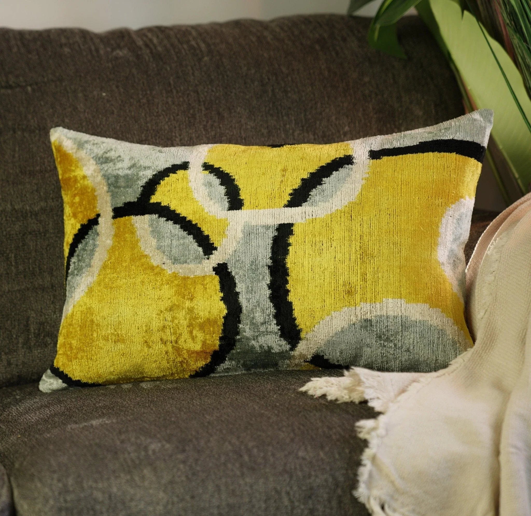 Canvello Luxury Decorative Yellow Gray Pillow With Down Insert- 16x24 in Canvello