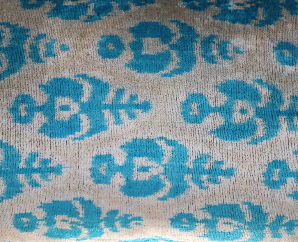 Canvello Luxury Floral Blue White Handmade Throw Pillow - 16x24 in, close-up view - House Of Avana