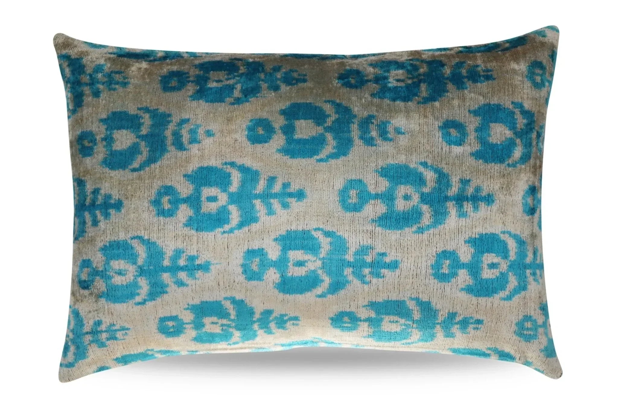 Canvello Luxury Floral Blue White Handmade Throw Pillow - 16x24 in, texture detail - House Of Avana