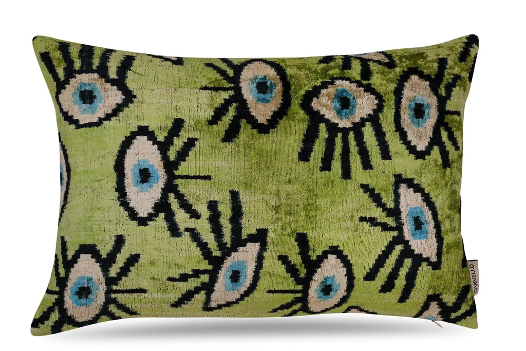 Canvello Luxury Green Smoke Olive Evil Eye Pillow for Couch| 16 x 24 in (40 x 60 cm) Canvello