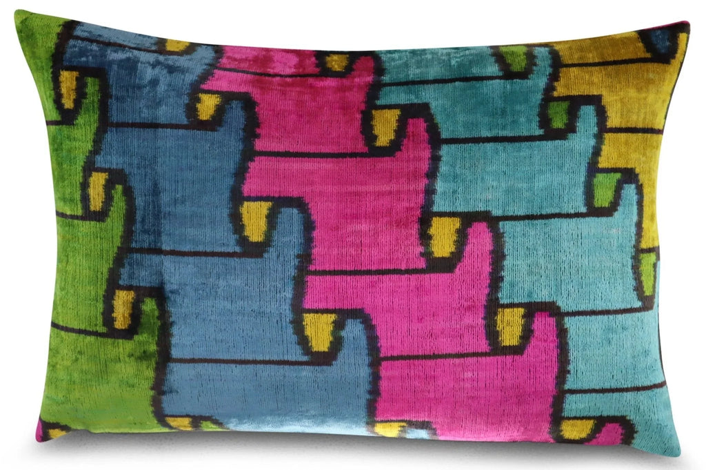 Canvello Multi Color Rainbow Handmade 16x24 Silk Velvet Pillow, Organic Veg Dyed, Down/Feather Filled Canvello