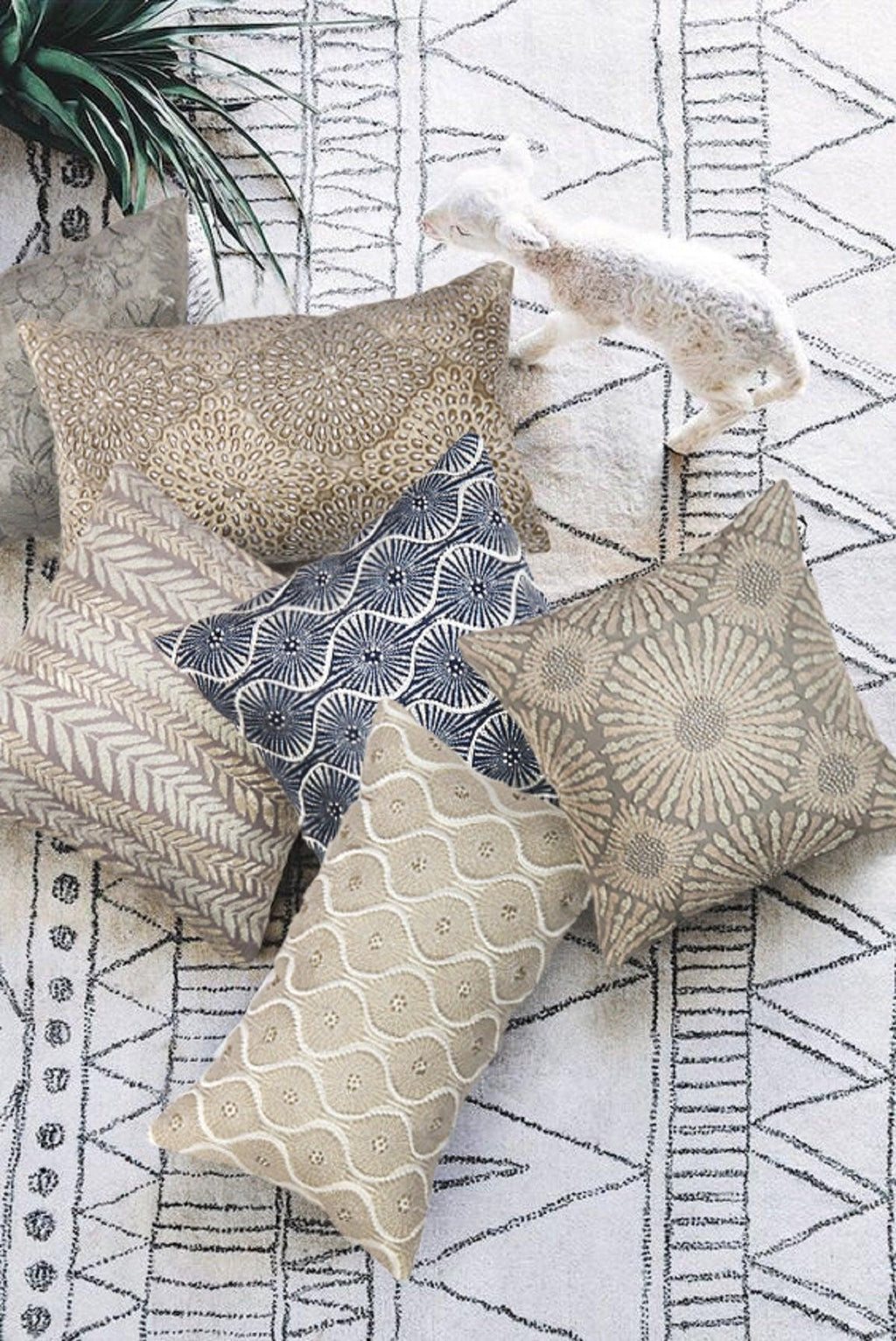 Canvello Naples Embroidered Pillow, Beige/Taupe Canvello