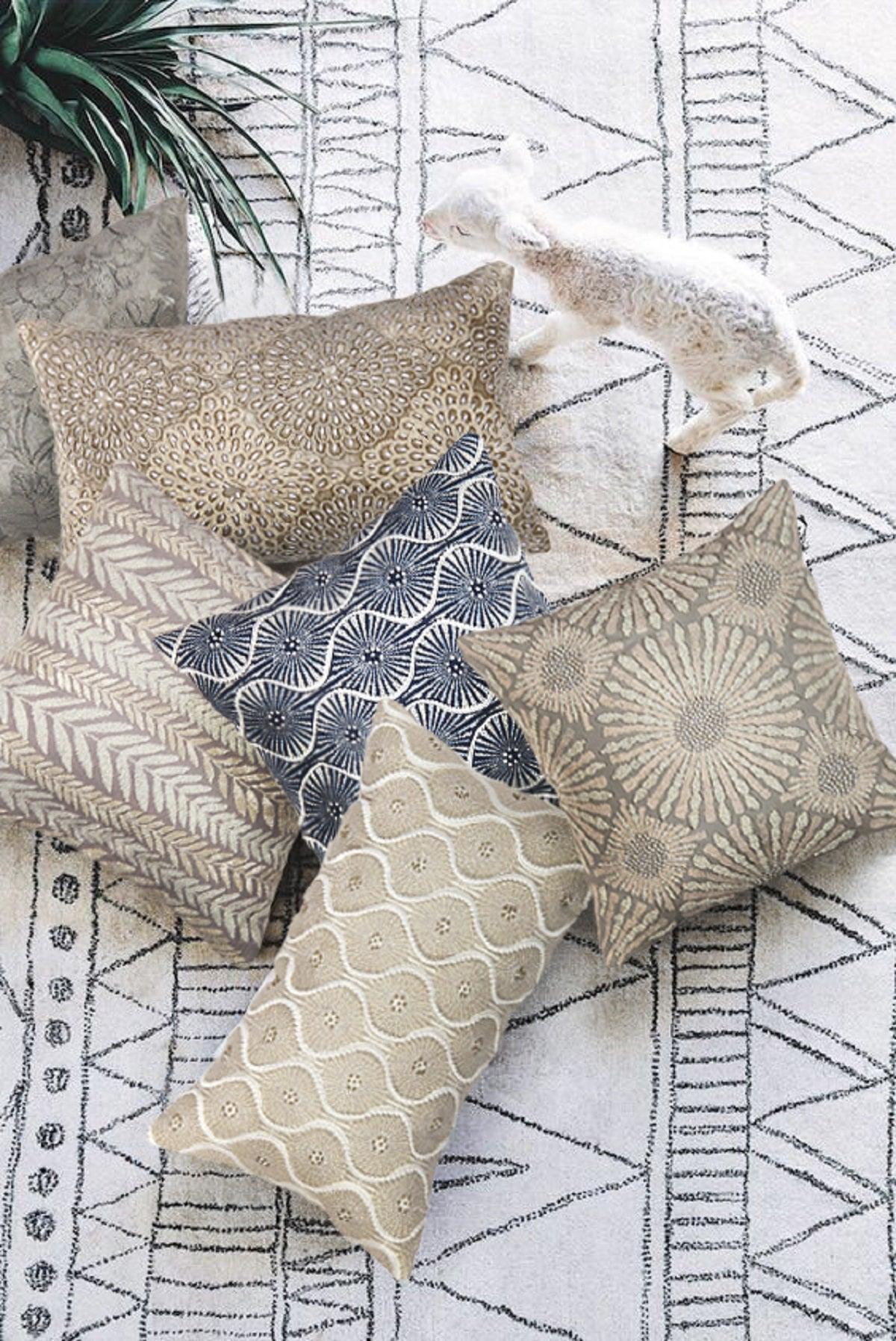 Canvello Naples Embroidered Pillow, Beige/Taupe Canvello