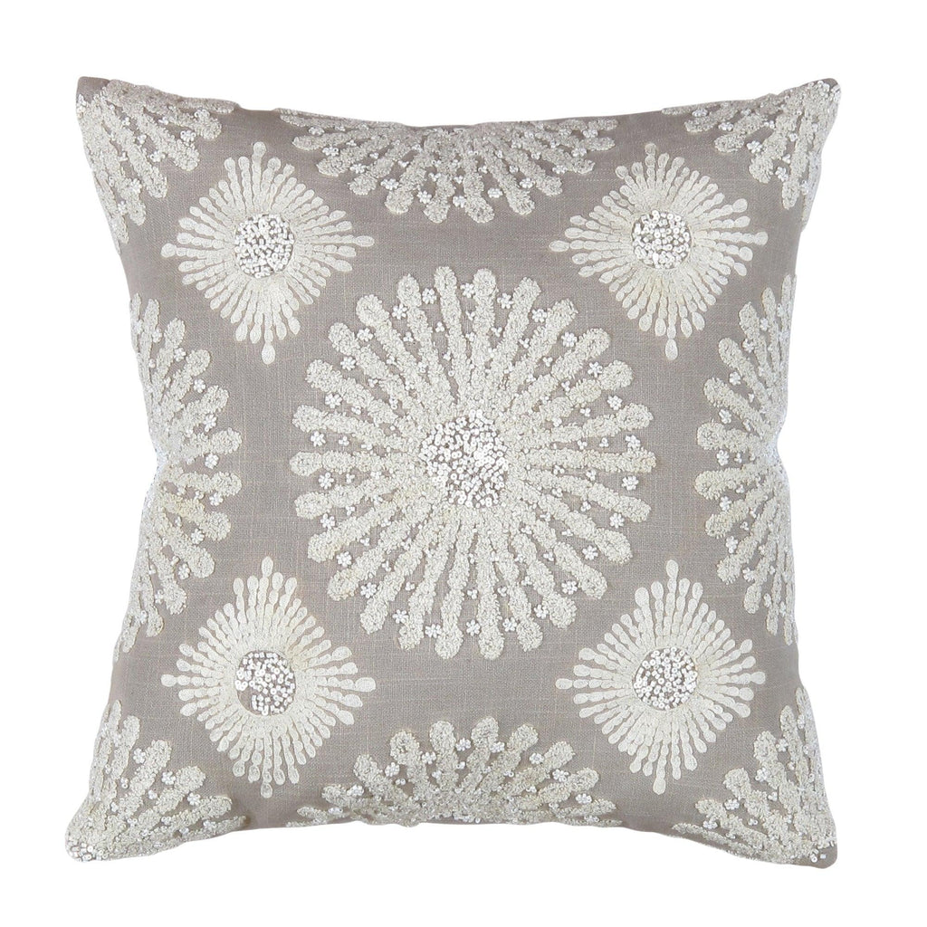 Canvello Naples Embroidered Pillow, Grey/Ivory Canvello