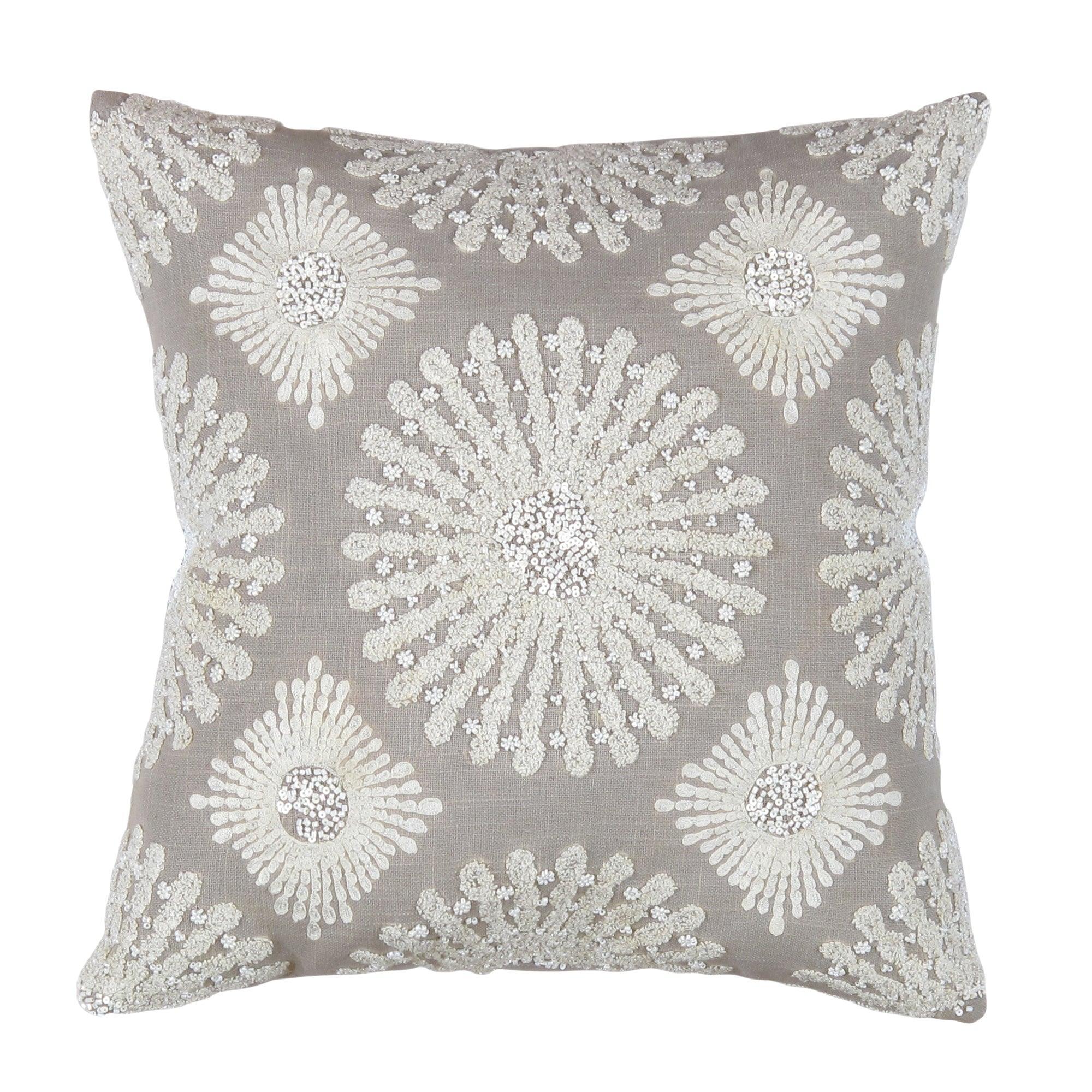 Canvello Naples Embroidered Pillow, Grey/Ivory Canvello
