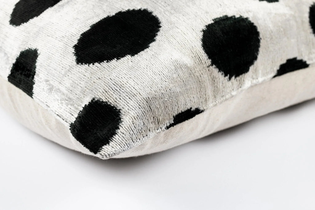 Canvello Organic Handmade Silk Velvet Pillow: 16x24 Inches with Premium Down Feather Insert - All-Natural Vegetable-Dyed Black White Polka Dot Canvello