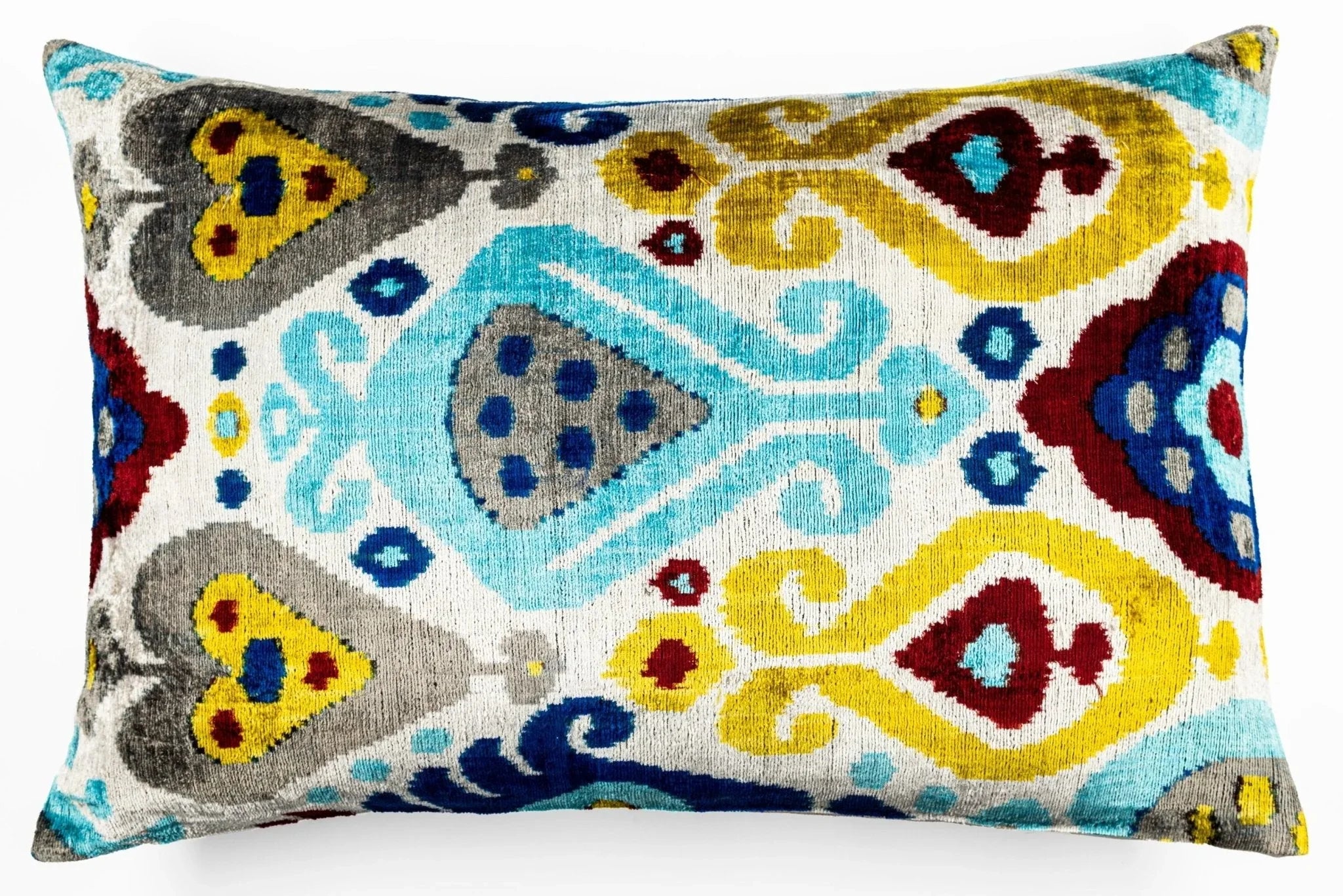 Canvello Organic Handmade Silk Velvet Pillow: 16x24 Inches with Premium Down Feather Insert - Luxury Blue Gold Gray Geometric Floral Pattern Canvello