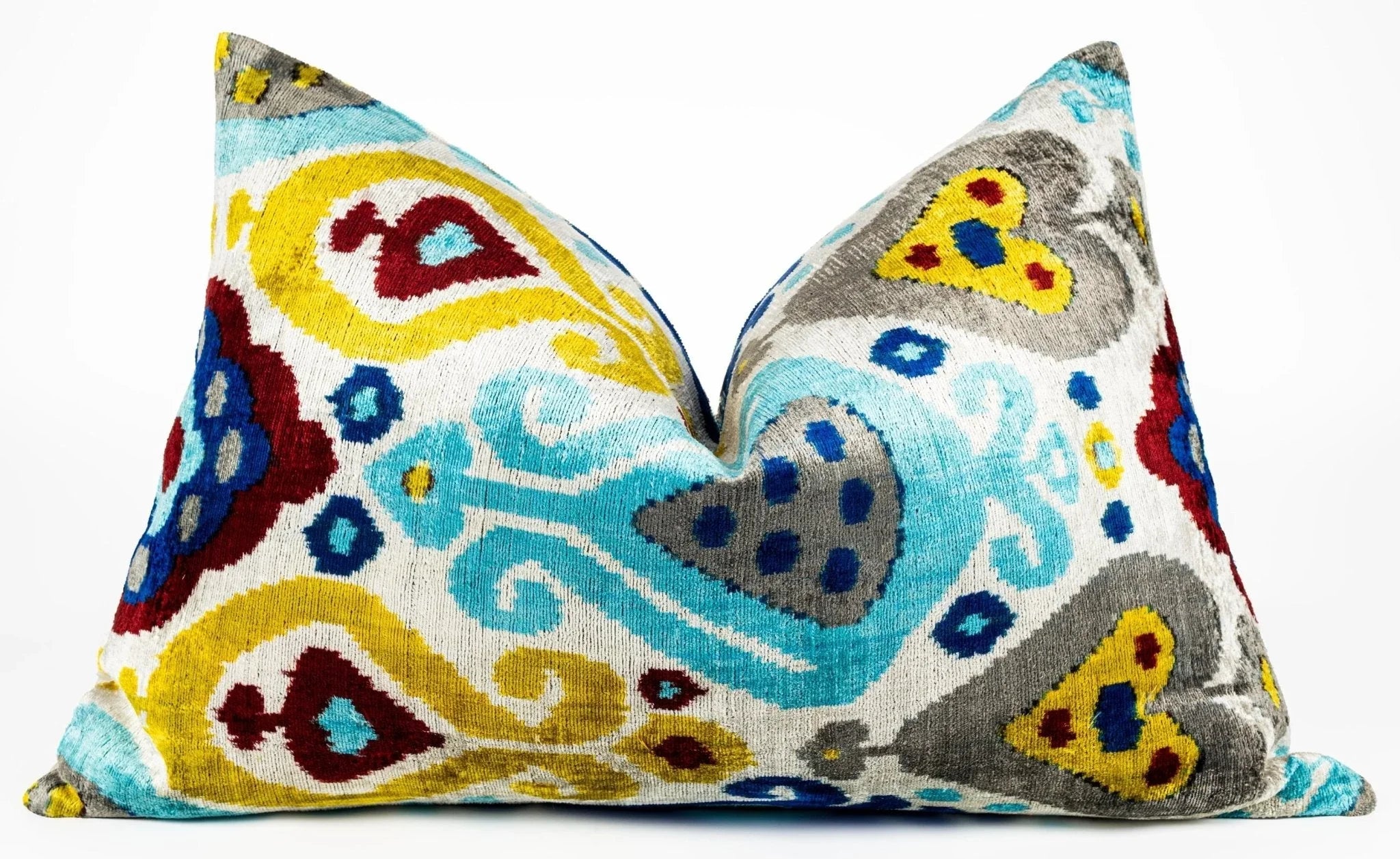 Canvello Organic Handmade Silk Velvet Pillow: 16x24 Inches with Premium Down Feather Insert - Luxury Blue Gold Gray Geometric Floral Pattern Canvello