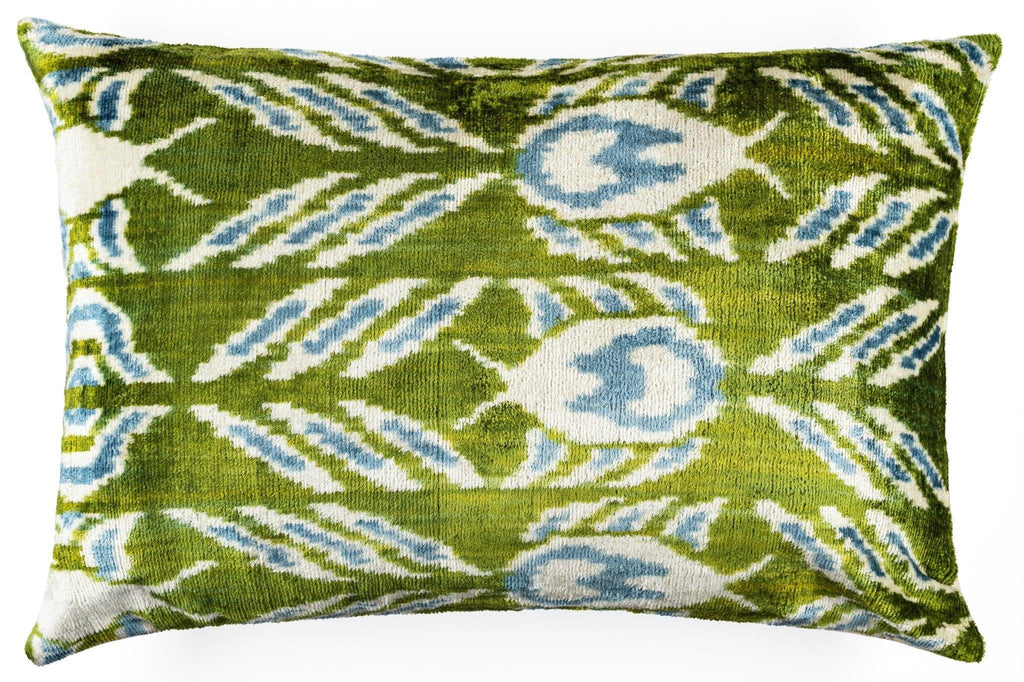 Canvello Organic Handmade Silk Velvet Pillow: 16x24 Inches with Premium Down Feather Insert - Luxury Green Geometric Floral Pattern Canvello