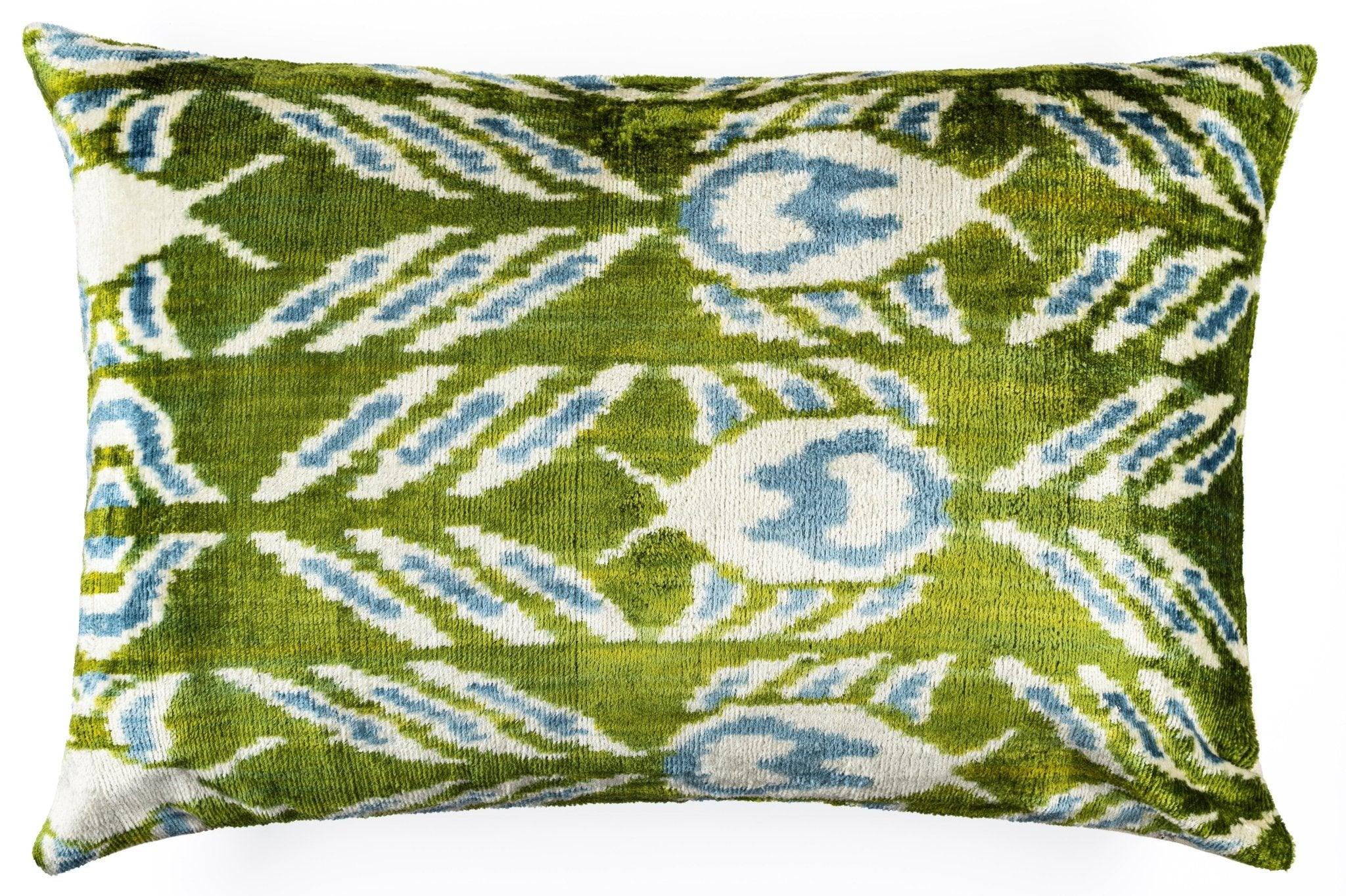 Canvello Organic Handmade Silk Velvet Pillow: 16x24 Inches with Premium Down Feather Insert - Luxury Green Geometric Floral Pattern Canvello
