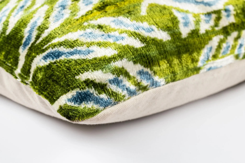 Canvello Organic Handmade Silk Velvet Pillow: 16x24 Inches with Premium Down Feather Insert - Luxury Green Geometric Floral Pattern Canvello