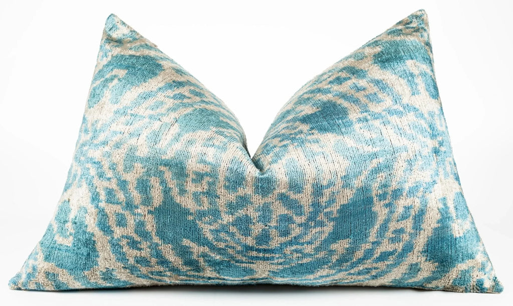 Canvello Organic Handmade Silk Velvet Pillow: 16x24 Inches with Premium Down Feather Insert - Luxury Green Geometric Floral Pattern Canvello