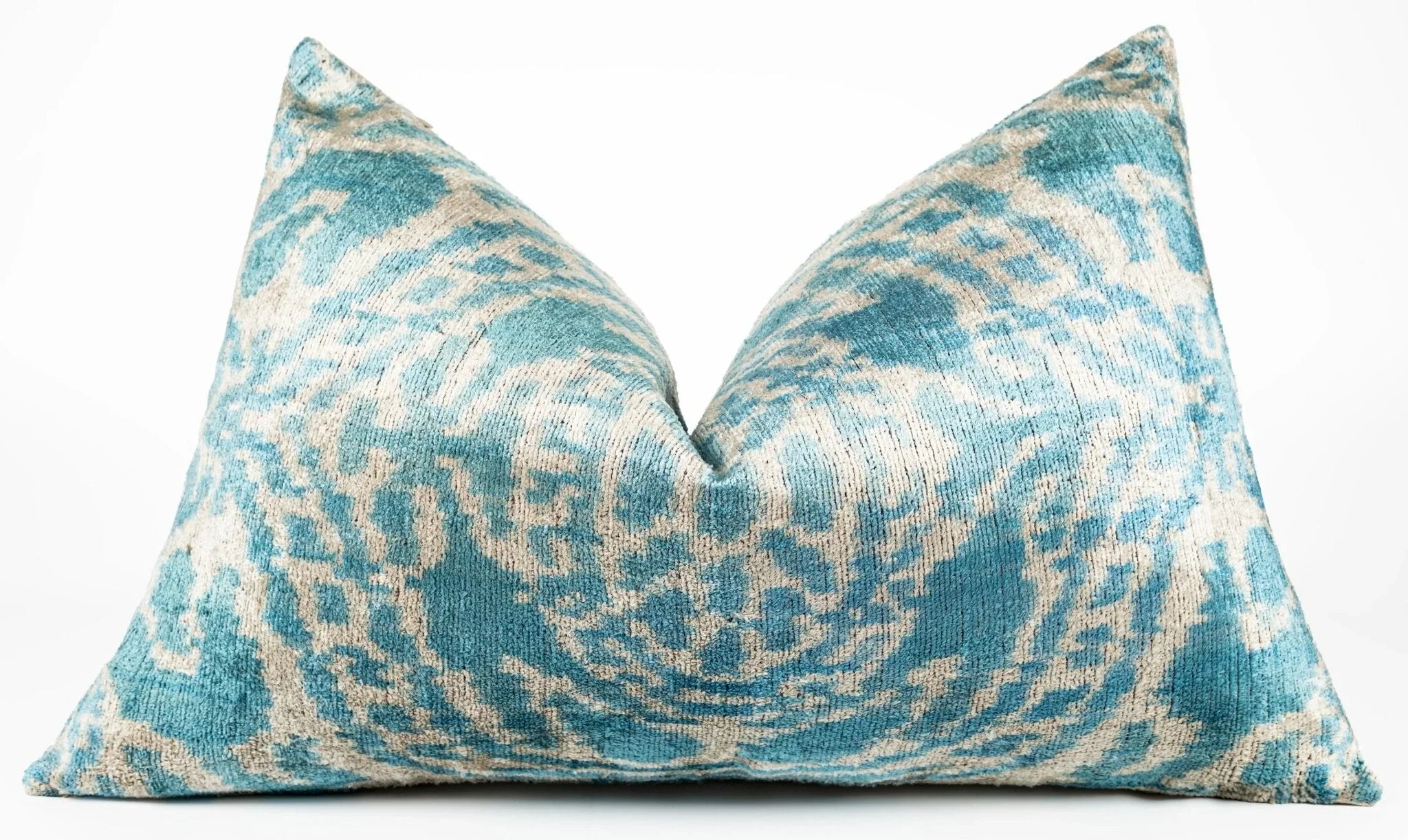 Canvello Organic Handmade Silk Velvet Pillow: 16x24 Inches with Premium Down Feather Insert - Luxury Green Geometric Floral Pattern Canvello