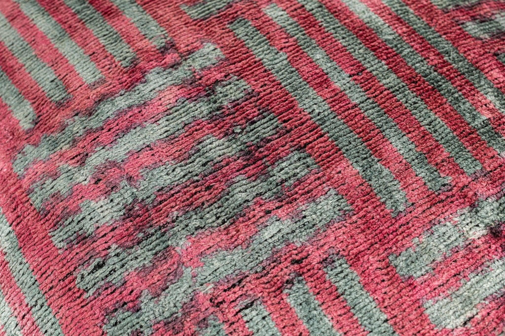 Canvello Organic Handmade Silk Velvet Pillow: 16x24 Inches with Premium Down Feather Insert - Luxury Red Gray Geometric Pattern Canvello