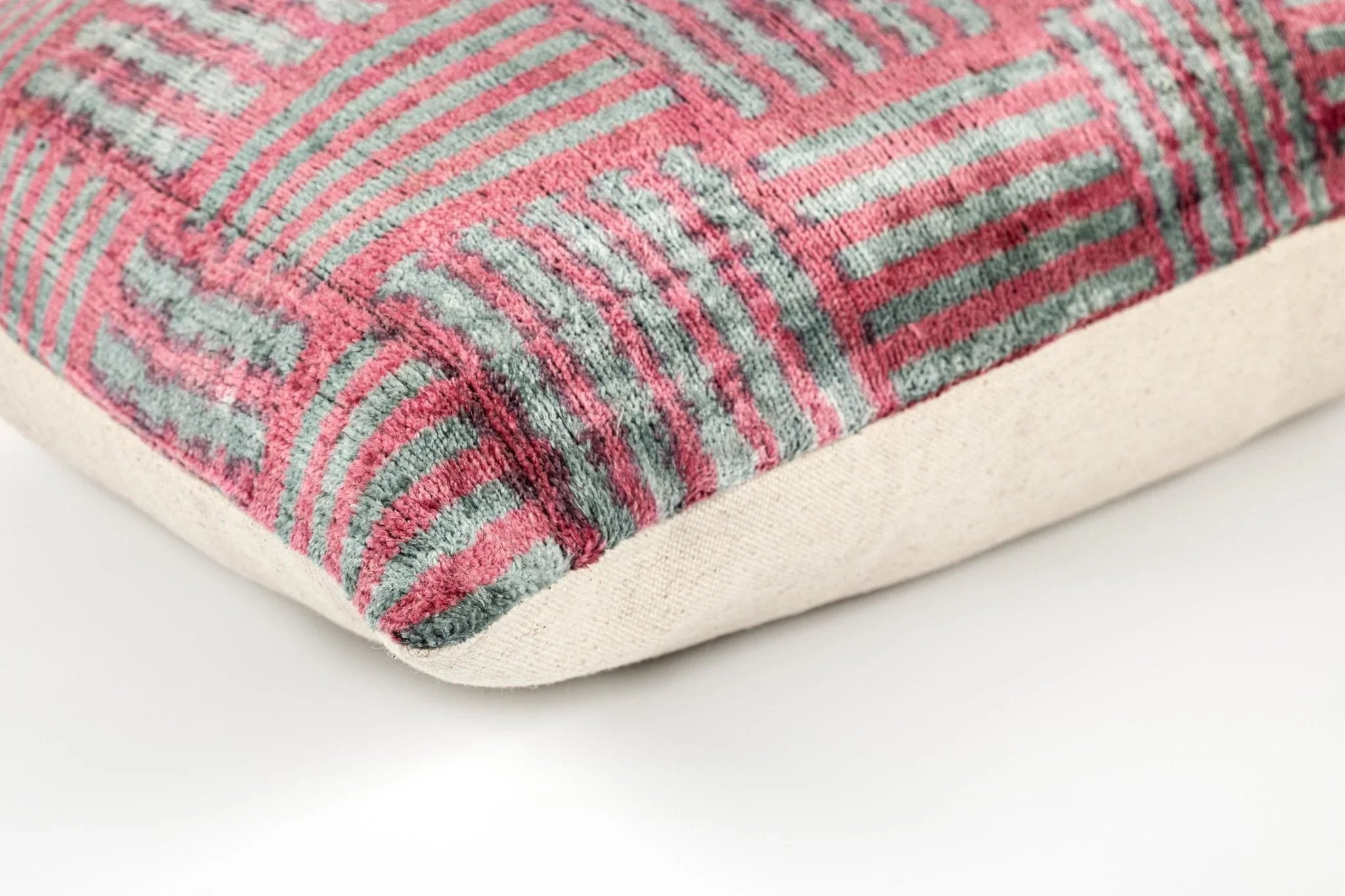 Canvello Organic Handmade Silk Velvet Pillow: 16x24 Inches with Premium Down Feather Insert - Luxury Red Gray Geometric Pattern Canvello