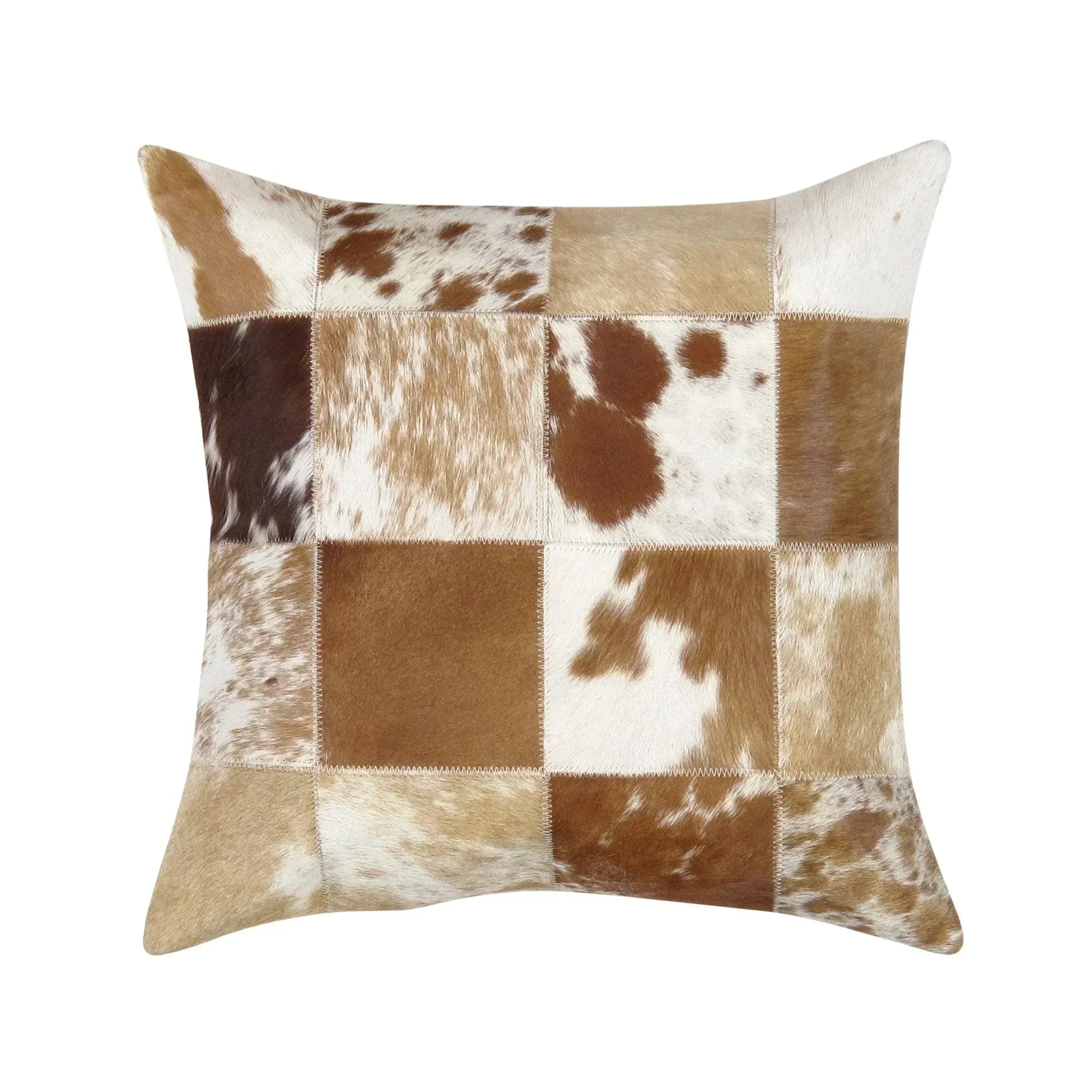 Canvello Safari Checkered Brown Cowhide 17" Decorative Throw Pillow, front view - House Of Avana