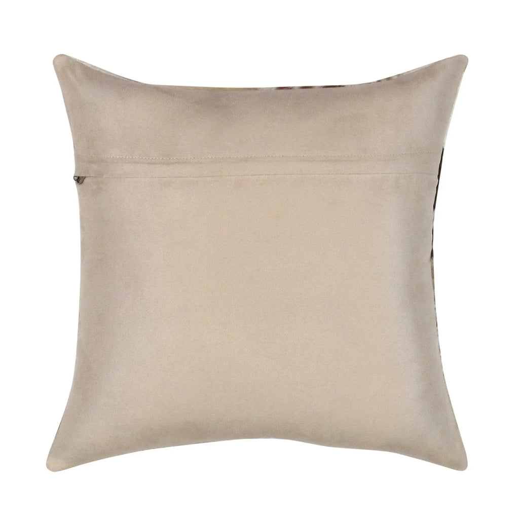 Canvello Safari Checkered Brown Cowhide 17" Decorative Throw Pillow, back view - House Of Avana