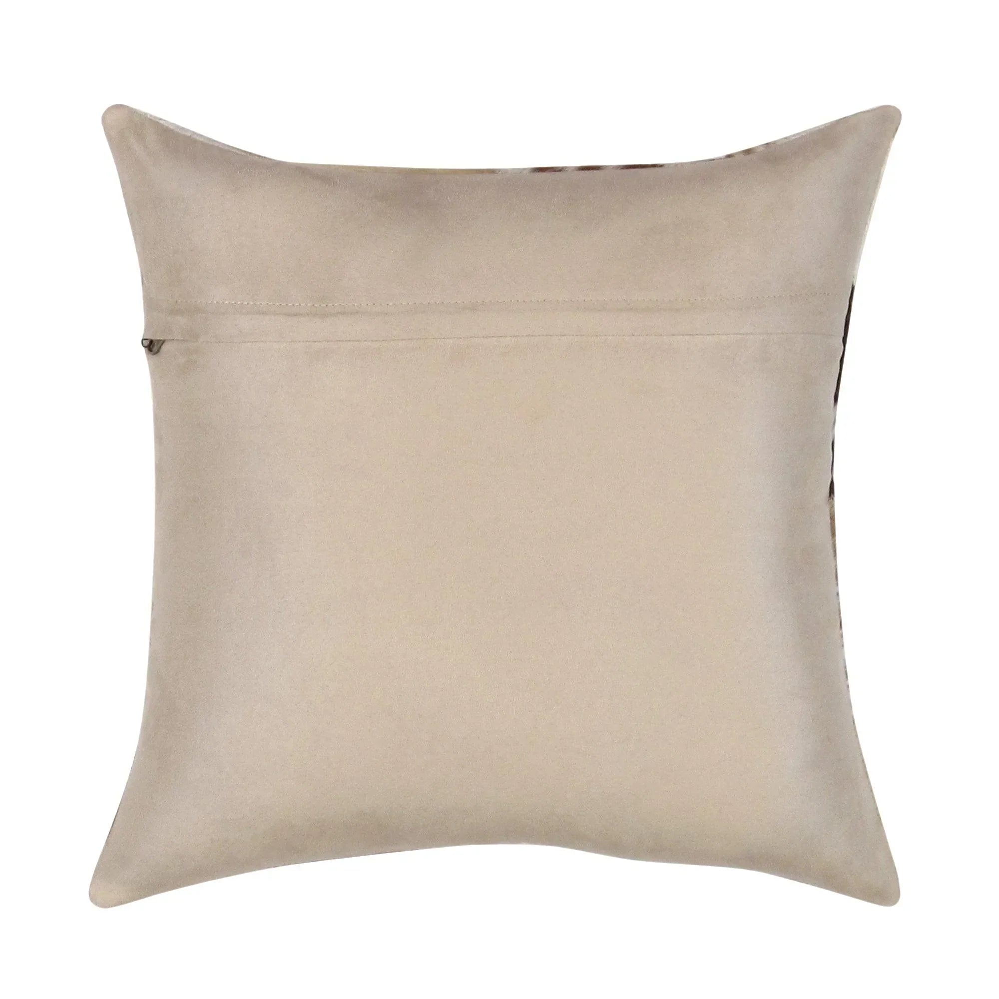 Canvello Safari Checkered Brown Cowhide 17" Decorative Throw Pillow, back view - House Of Avana