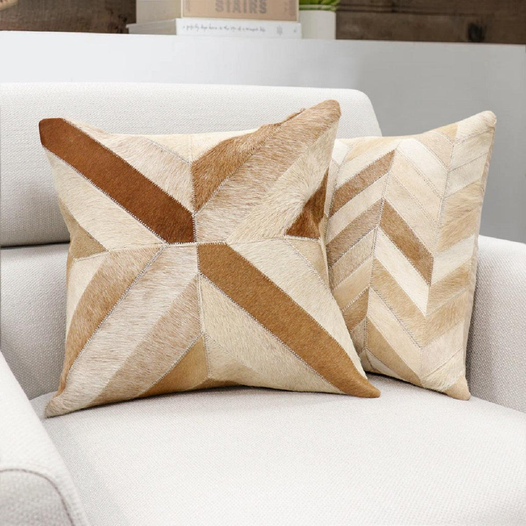 Canvello Safari Chevron L. Brown Cowhide 17" Decorative Throw Pillow Canvello