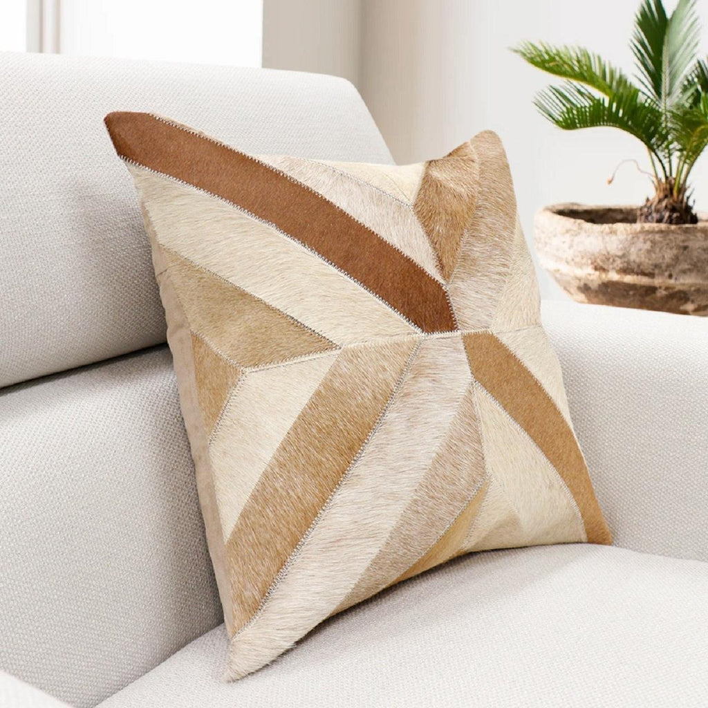 Canvello Safari Chevron L. Brown Cowhide 17" Decorative Throw Pillow Canvello