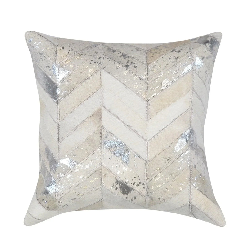 Canvello Safari Chevron Silver Cowhide 17" Decorative Throw Pillow Canvello