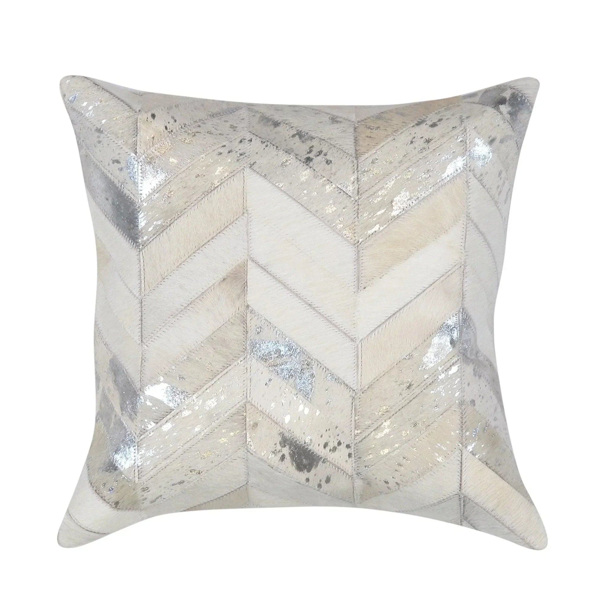 Canvello Safari Chevron Silver Cowhide 17" Decorative Throw Pillow Canvello