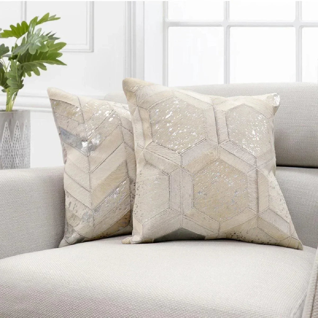 Canvello Safari Chevron Silver Cowhide 17" Decorative Throw Pillow Canvello