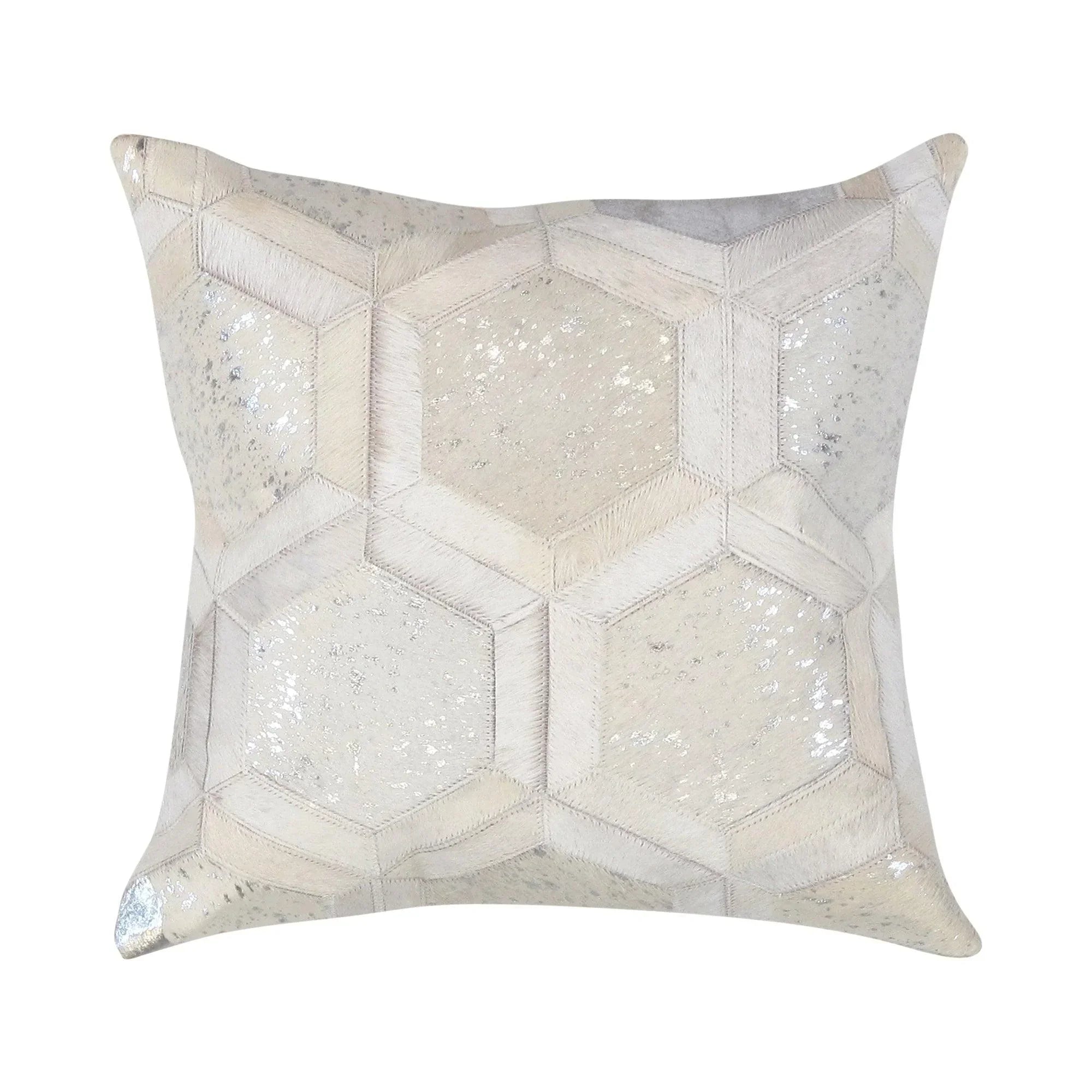 Canvello Safari Geometric Silver Cowhide 17" Decorative Throw Pillow Canvello