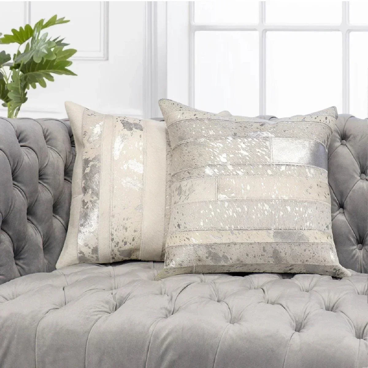 Canvello Safari Striped Silver Cowhide 17" Decorative Throw Pillow, detail shot - House Of Avana