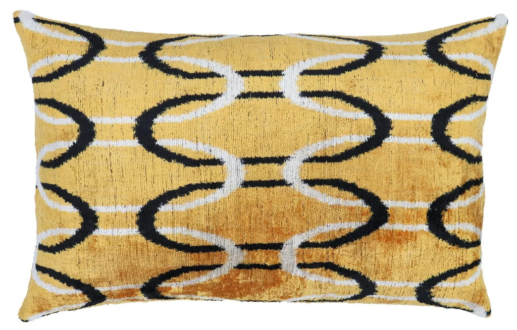 Canvello Soft Velvet Silk Gold Bkack Couch Cushion with Fown Insert - 16x24, front view - House Of Avana