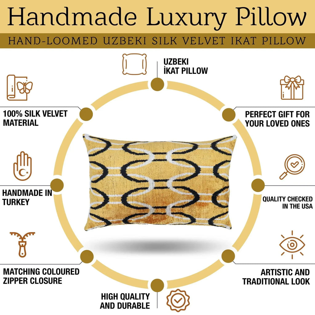 Canvello Soft Velvet Silk Gold Bkack Couch Cushion with Fown Insert - 16x24, side view - House Of Avana