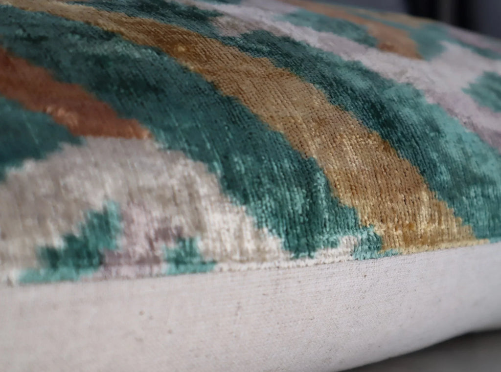 Canvello Teal Beige Brown Vegetable Dyed Handmade Turkish Silk Velvet Pillow - A Work of Art Canvello