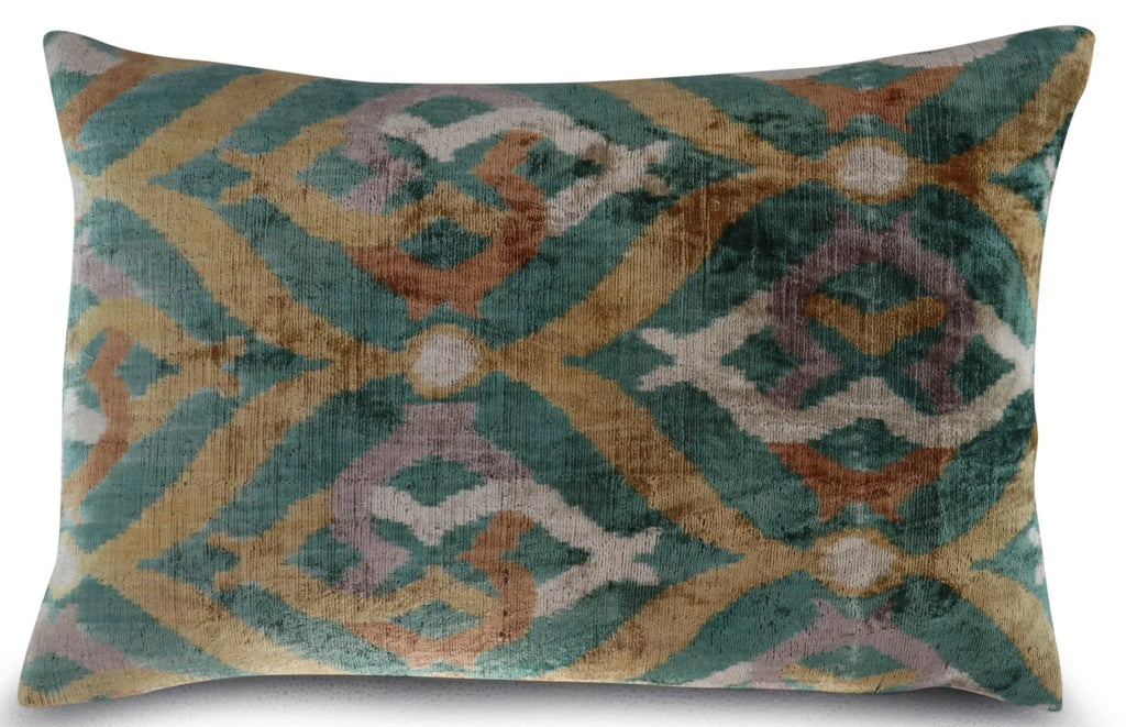 Canvello Teal Beige Brown Vegetable Dyed Handmade Turkish Silk Velvet Pillow - A Work of Art Canvello