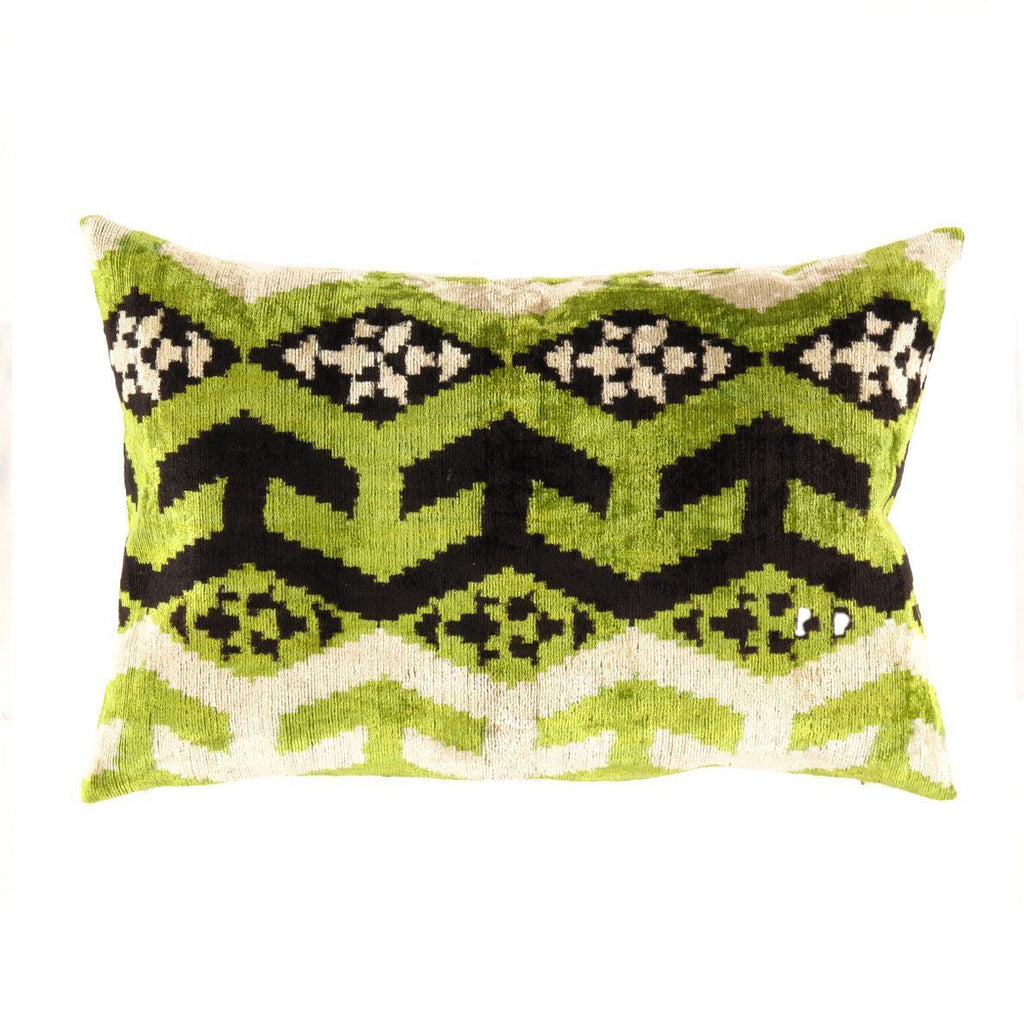 Canvello Turkish Green & black velvet Silk Ikat pillow - 16'' X 24'' Canvello