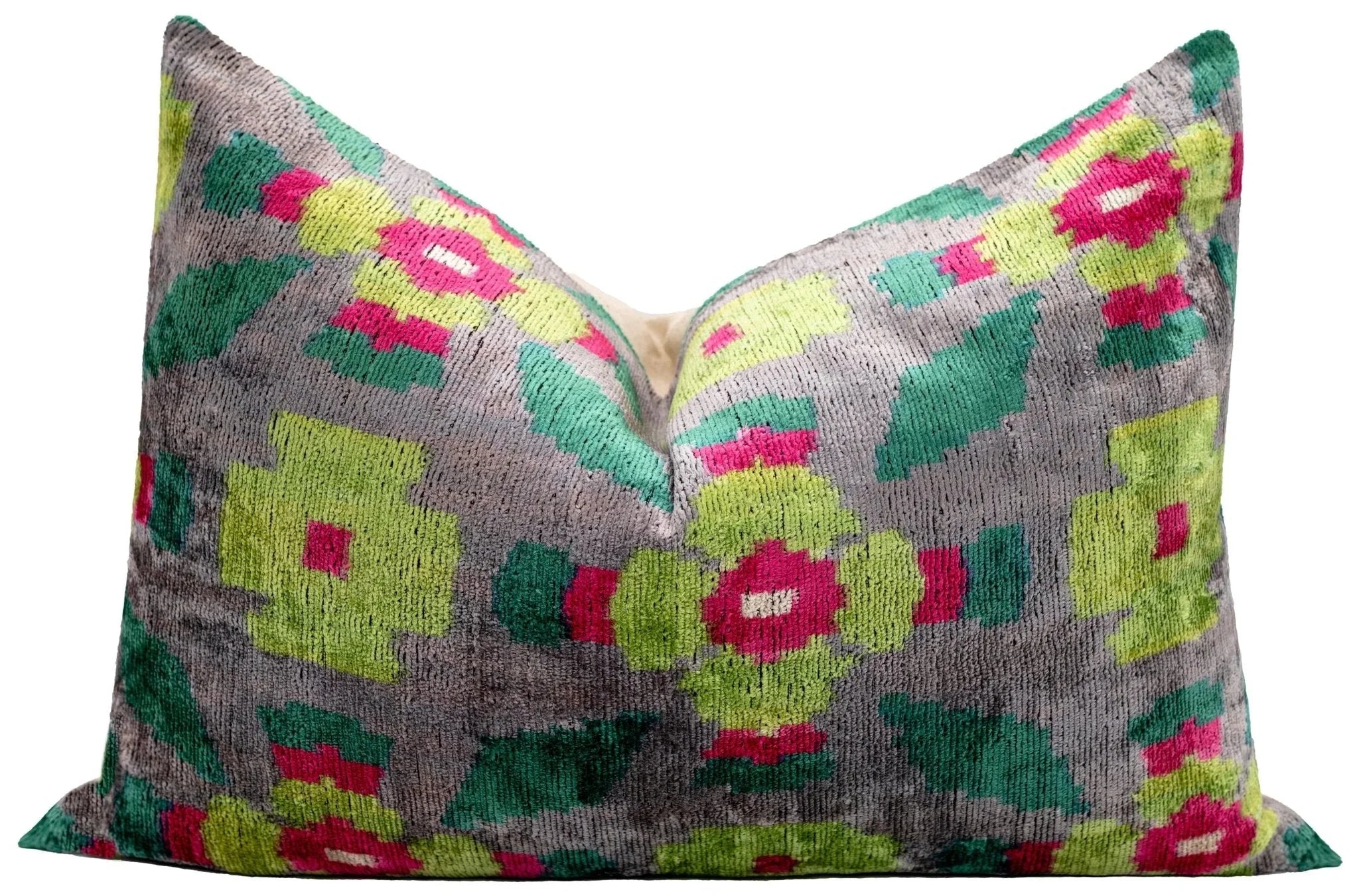 Canvello Unique Gray Green THROW PILLOW + Down INSERT, Invisible Zipper, Couch Cushion, Handmade Luxury Fabric, Decorative Soft Silk Velvet  16"x24" Canvello