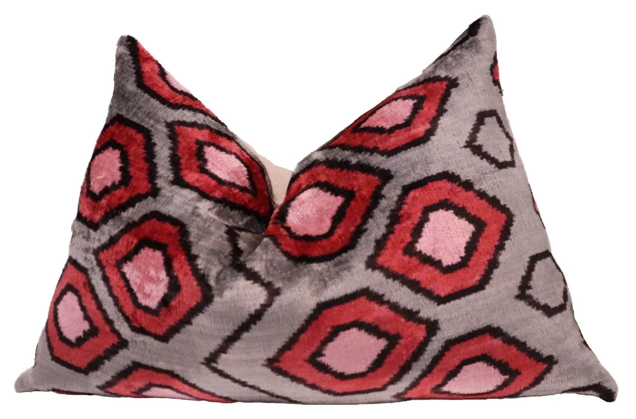 Canvello Velvet Silk Gray Pink Farmhouse Throw Pillows - 24x16 in, front view - House Of Avana