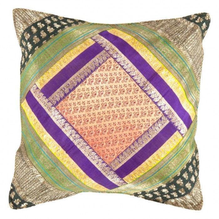 Canvello Vintage Design Sari Silk Square Pillow - 16" X 16" Canvello