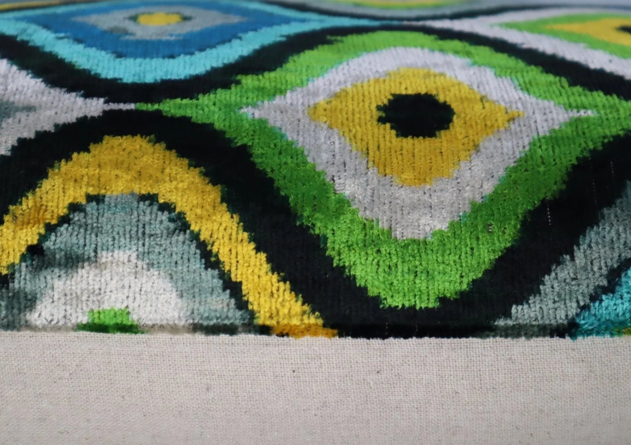 Canvello Yellow Blue Handmade 16x24 Silk Velvet Pillow, Organic Veg Dyed, Down/Feather Filled Canvello