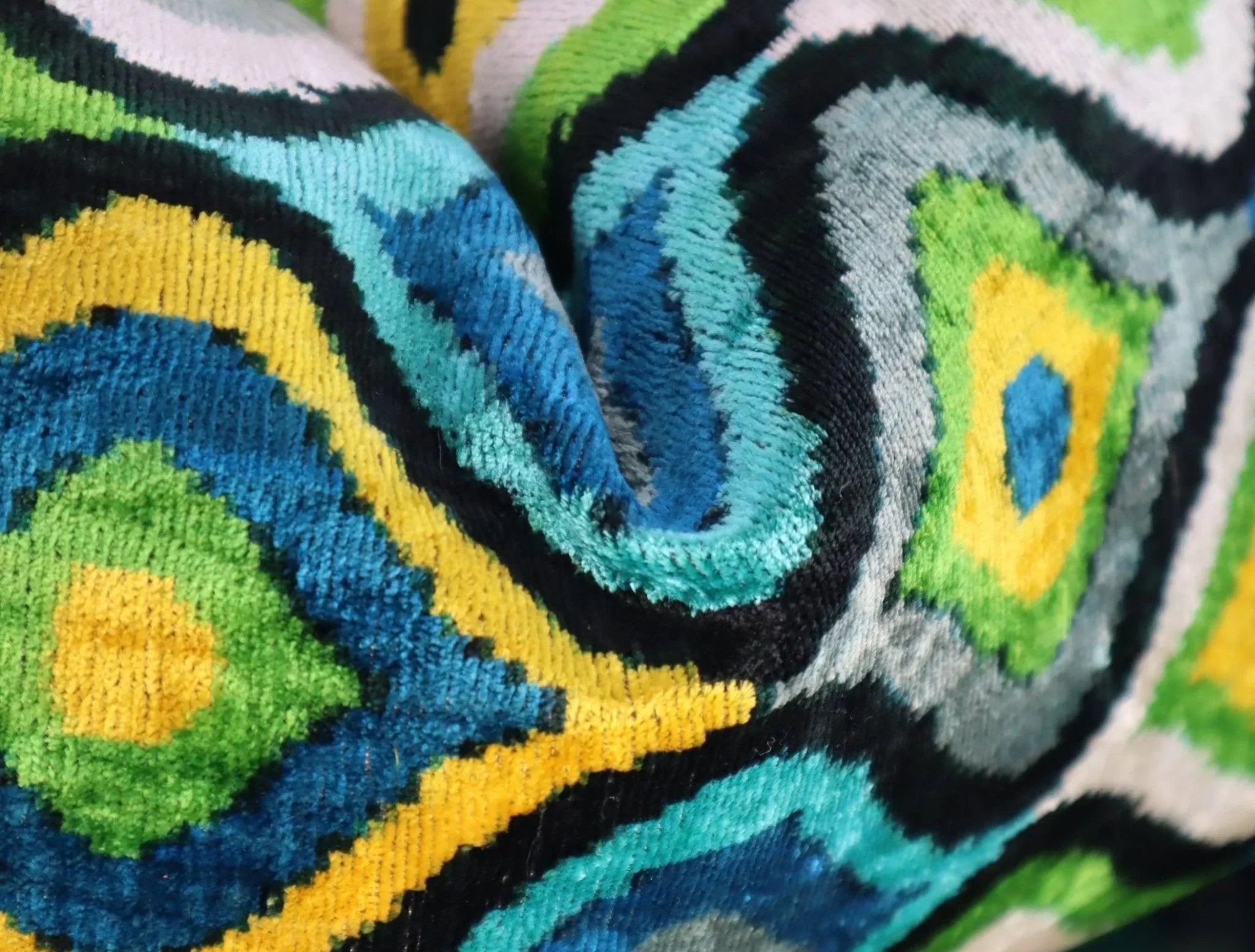 Canvello Yellow Blue Handmade 16x24 Silk Velvet Pillow, Organic Veg Dyed, Down/feather Filled, in-use... - House Of Avana