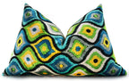 Canvello Yellow Blue Handmade 16x24 Silk Velvet Pillow, Organic Veg Dyed, Down/feather Filled, side view - House Of Avana